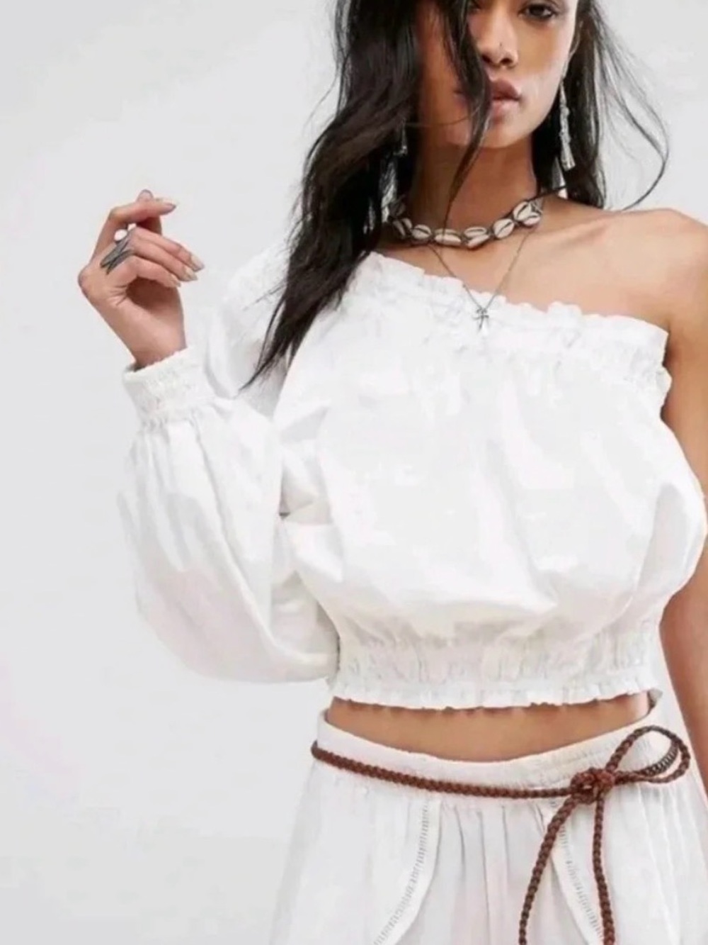Free People Annabelle One Shoulder Top in White Size Small